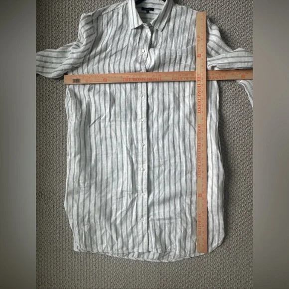 Quince Shirt Dress Women’s Flax European Linen Shirt Dress Pinstriped Pockets L - Picture 7 of 7